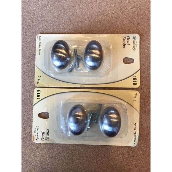 NEW Symmetry Drawer Knobs Lot Of 2 Oval Satin Nickel Finish 2 Pieces w/hardware - Picture 2 of 6